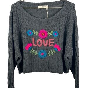 NATURAL LIFE Gray Sweater with Colorful Floral Design